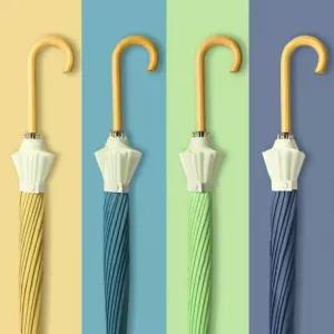 포인트 16k 곡자 우드 그립 대형 자동 장우산 파스텔톤 튼튼한 장마 우산