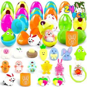 LINAYE 24 팩 안에 장난감이 미리 - 스터퍼 달걀 있는 모찌 어린이용 들어있는 부활절 달걀, 채워진 사냥용 자동차가 선물 바구니 풀백 장난감,