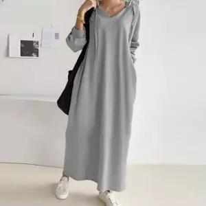 여성 부드러운 소재 데일리 포켓 후드 롱 원피스