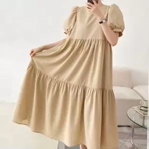 여유핏 롱원피스 셔링 캉캉스커트 퍼프소매 캐주얼룩