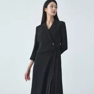 [지센] 여성 플리츠랩 포멀 원피스 LFOPO391_BK