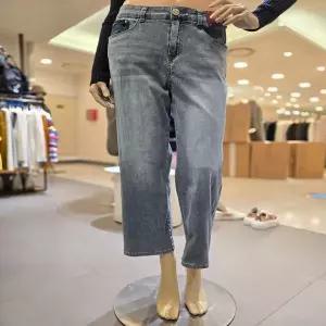 [하프클럽/베네통]베네통 레더 패치 일자 데님 팬츠 BADPA2-611-BL