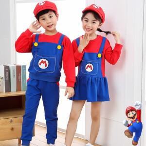 슈퍼 마리오 코스프레 의상 모자 정장 애니메이션 소년과 소녀 카와이 댄스 복장 성능 아동 의류
