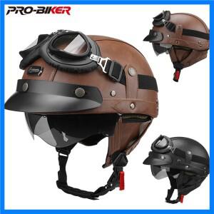 오토바이 하프 헬멧 가죽 빈티지 헬멧 사계절 범용 안전 헬멧 낙하 방지 및 햇빛 가리개 오토바이 오픈 페