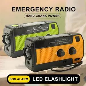 충전식 휴대용 라디오 4000mAh 배터리 작동 태양광 핸드 크랭크 비상 AM FM 플래시라이트 및 독서등 포함