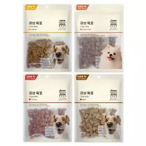 [4개 set] 무마진 강아지간식 영양가득 큐브 육포 800g 소고기 연어 치킨 말고기