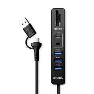 유니콘 USB3.2 Gen1 7In1 USB멀티허브 무전원 1.5m케이블 A+C타입 컨넥터지원 RHC-700C