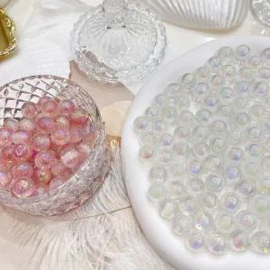 [10개]관통형 12mm UV 밤하늘 캣츠아이 구슬 화이트 핑크 3-1166 비즈재료