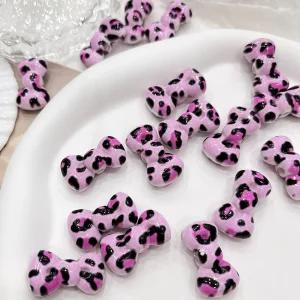 [2개]관통형 26mm 세로형 동글 통통 핑크 호피 나비리본 3-1034-7 비즈 볼꾸