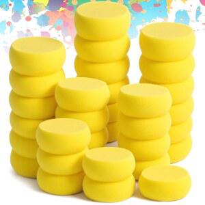 이안판 50팩 원형 페인팅 스펀지, 2.9인치 노란색 수채화 합성 스펀지 아티스트 스펀지 페이스 페인팅 공예 도자기 점토 도자기