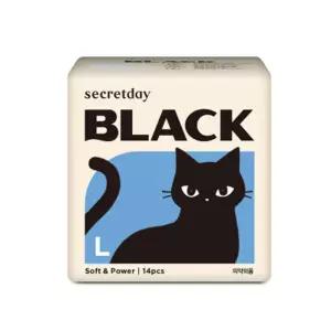 시크릿데이 블랙 부드러운생리대 더블홀딩 대형 14개입 3팩