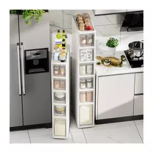 싱크대 그릇장식장 냉장고형 도르래 4cm 3겹 흰색 다용도 선반