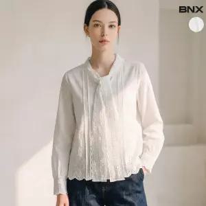 여성 레이스 리본끈 코튼 블라우스