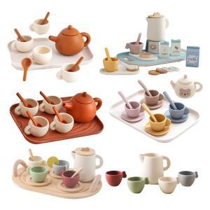 어린이 몬테소리 오후 티 세트 아기 치아발육기 BPA 프리 실리콘 찻주전자와 찻잔 역할놀이 주방놀이 장난