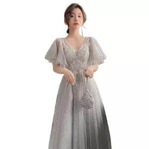 빅사이즈 공연 합창 무대 시상식 쉬폰 여성 드레스 그레이 2부 이브닝