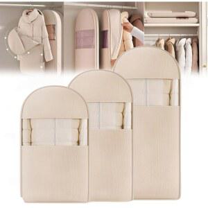 진공압축팩 공간 절약형 걸이식 의류 가방 자체 압축 지퍼 먼지 커버 다운 코트 여행용 정리함 옷장 보관용