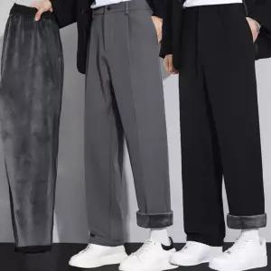 바지 겨울 슬랙스 세미 융 루즈핏 와이드 팬츠 밴딩 기모 링클프리 세미와이드 스판
