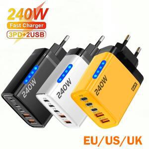 5in 1 240W GaN USB C 충전기 고속 PD 타입 휴대폰 전원 어댑터 EU/US/UK 퀵차지 3.0