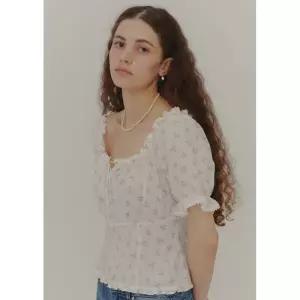 백화점 플랙 여성 플라워 퍼프 슬리브 블라우스 PWTF2BLL34W