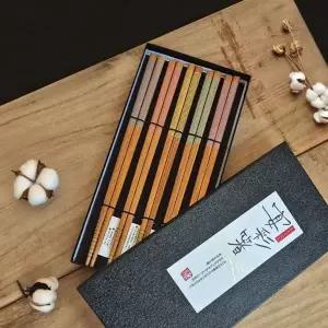 일본 UI17FB29 프리미엄 블랙 젓가락 세트 5P 파스텔 이시다 나