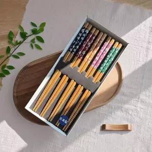 일본 DE44KX94 프리미엄 젓가락 세트 5P 플라워 이시다 나무 대