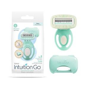 SCHICK INTUITION GO 일회용 면도기, 민감한 알로에가 면도기 스터퍼 함유된 1개, 피부용, 여성용 여행용 | 스타킹