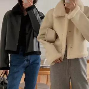 여성 겨울 무스탕 숏 자켓 양털 퍼 아우터 wFx9+6heI