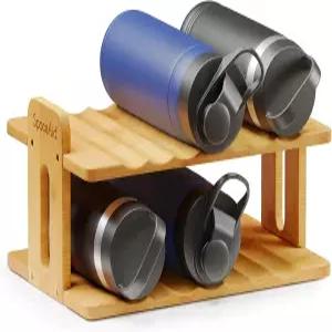 라벨이 부착된 스페이스에이드 대나무 물병 정리함 캐비닛용 주방 팬트리 보관함 홈 컵 및 와인 병 홀더