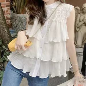 [베스트TOP100]여성 민소매 쉬폰 레이스 블라우스 여름 브라우스