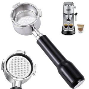 드롱기 데디카 EC680, EC685, SMEG 및 EUPA 커피 머신용 51mm 바닥 없는 포터필터, 3-이어 디자인, 스테인리스 더블 샷 용량 컵 필터 바스켓 구성 스틸 포터필