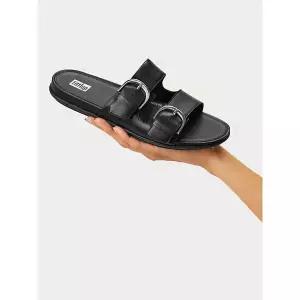 [아웃도어스/핏플랍]올블랙 레더 슬리퍼 FFSO2E212BB