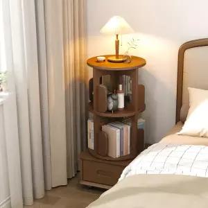 회전 책장 원목 틈새 선반 인테리어 북타워 수납장 2단 원형-월넛