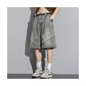 남성 데님반바지 빈티지 하이웨스트 황토 날염 워싱 데님 반바지 부 바지 스포M1