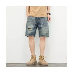 남성 데님반바지 찢청 반바지 통통 빅사이즈 스트링 부 스포M1