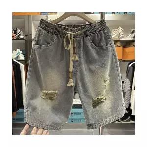 남성 데님반바지 찢청 반바지 캐주얼 일자 워싱 트렌드 스트링 부 바지 스포M1