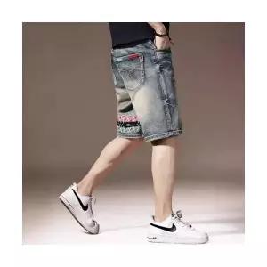 남성 데님반바지 청반바지 프리미엄 헤비 워싱 에스닉 자수 청 반바지 빈티지 일자 캐주얼 5부 팬츠 스포M1