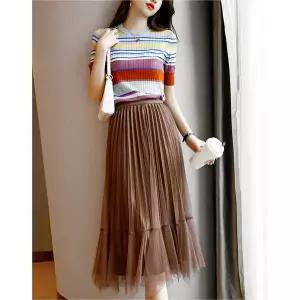 깔끔 스탠다드 니트 무지개 티셔츠