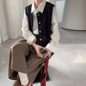 여친 데님 캐주얼 빈티지 좋은 라운드 조끼 민소매 순정 나시 싱글 코디 SPO마켓1