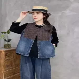 여사친 데님 캐주얼 좋은 민소매 조끼 라운드 나시 톱 체크 코디 SPO마켓1