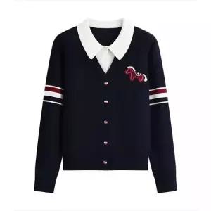 울 니트 여사친 봄 페이크 투피스 자수 조랑말 베이직 상의 칼라 배색 SPO마켓1