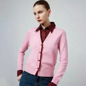 여자니트 투피스 셔츠넥 니트 가디건 봄 슬림핏 고급스러운 핑크 상의 심쿵
