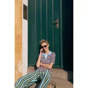 국내배송 자라 ZARA 여성 스트라이프 니트 폴로셔츠 블루 화이트 9874006044 1852327