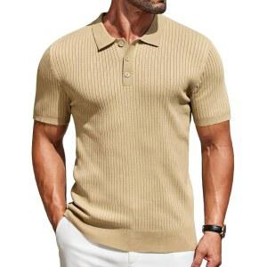COOFANDY 남성 니트 셔츠 반팔 캐주얼 텍스처 티셔츠 여름 골지 칼라 골프