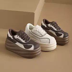 가을 여성 송편 통굽 러닝화 리얼 운동화 소가죽 가죽 키높이 버전 패피3