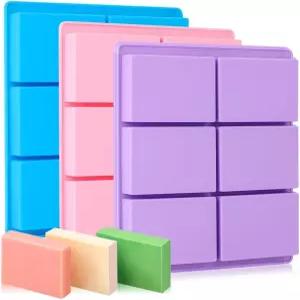 SJ 실리콘 비누 몰드 3팩 제작용 직사각형 수제 공예용 캐비티 6개 젤리 초콜릿 및 스 큐브 트레이(블루