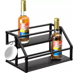 홈던 커피 시럽 랙 정리함 바용 병 홀더 스탠드 와인 주방 조리대용 드레싱 2단 8병 보관 선반 블랙