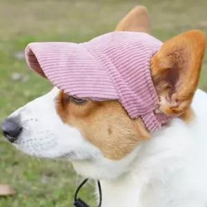 강아지 코듀로이 캡모자 1P 스트링 귀구멍 긴챙 패션 gNw1+8Dfd