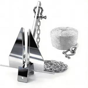 BOER 보트 앵커 키트 체인 로프 및 섀클이 있는 5파운드 헤비 듀티 8-16피트 폰툰 딩기 낚시 배스 보트용