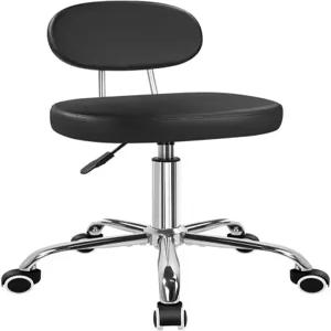 회전 휠이 있는 KKTONER 홈 오피스 의자 롤링 스툴 높이 조절 가능 작업 매트 PU 가죽 제도 등받이 컴퓨터