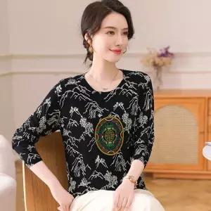 여성 러블리 롱루즈핏티 봄가을 엄마룩 루즈핏 긴팔 니트 티셔츠 빈티지 우아 스웨터 DUCHI3